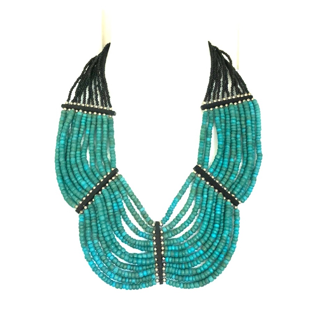 Turquoise Bib Collar Statement Necklace Ceramic Beads